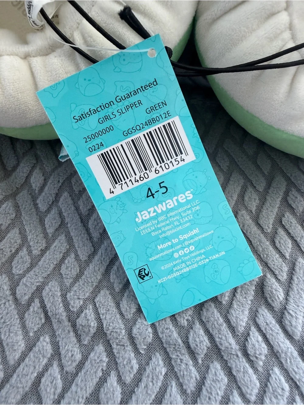 Squishmallows Kids Cactus Slippers Green with Pink Flower